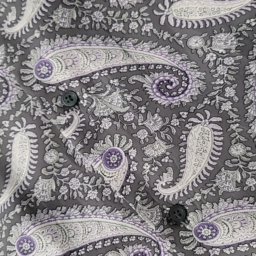 Paul Fredrick 100% Silk Grey/White/Purple Paisley Print LS BD Men's XXL - Picture 10 of 10